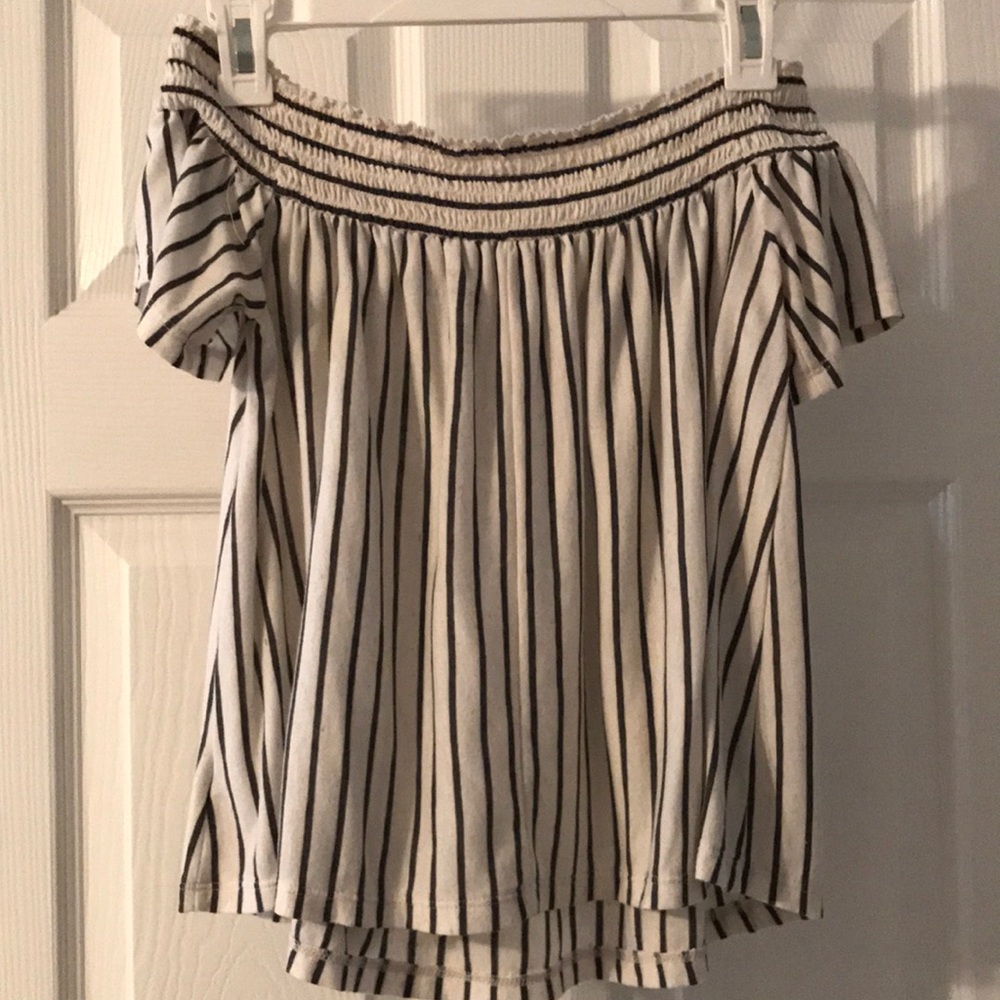 Off the shoulder flowy striped t shirt